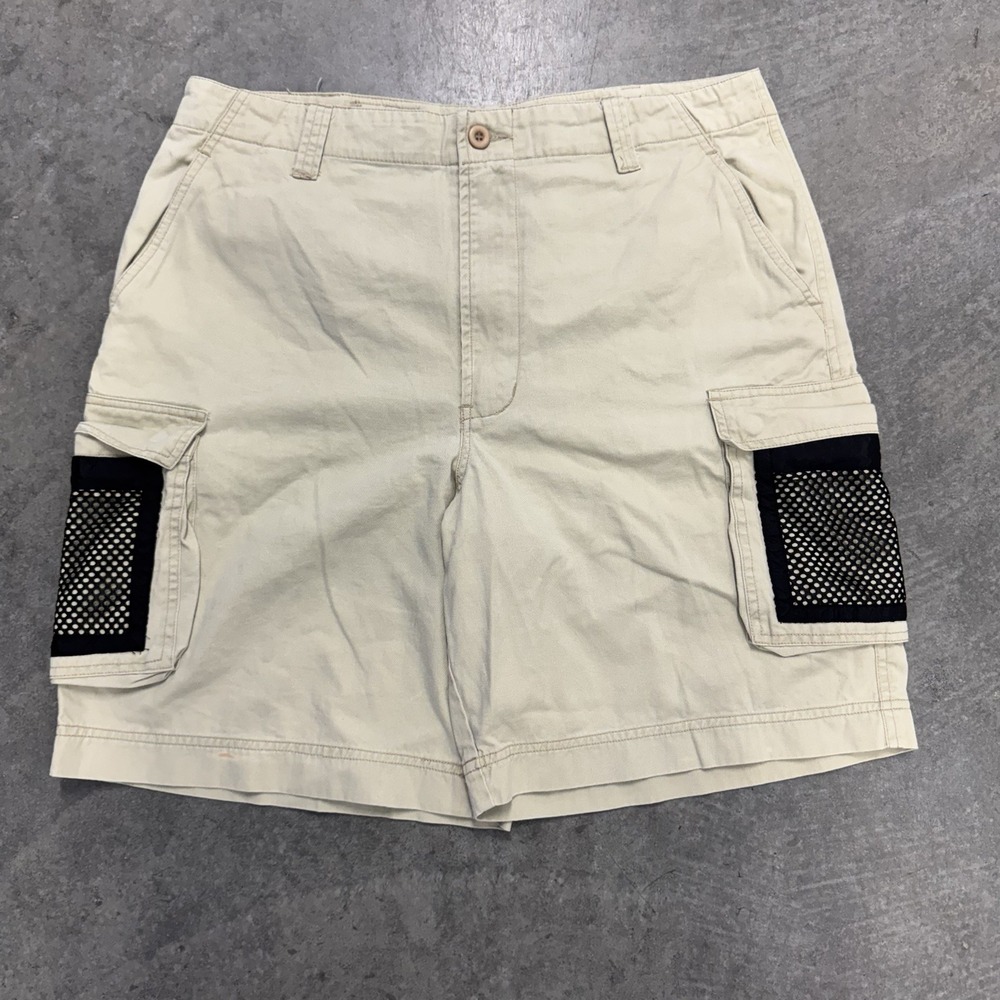 Y2K Men's Baggy Shorts Cream Utility Earthtone Relaxed Fit Bulldog VTG 36x9